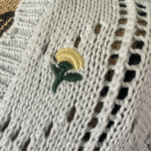 Light Blue Cropped Cardigan With Floral Embroidery Size Medium - Picture 5 of 7